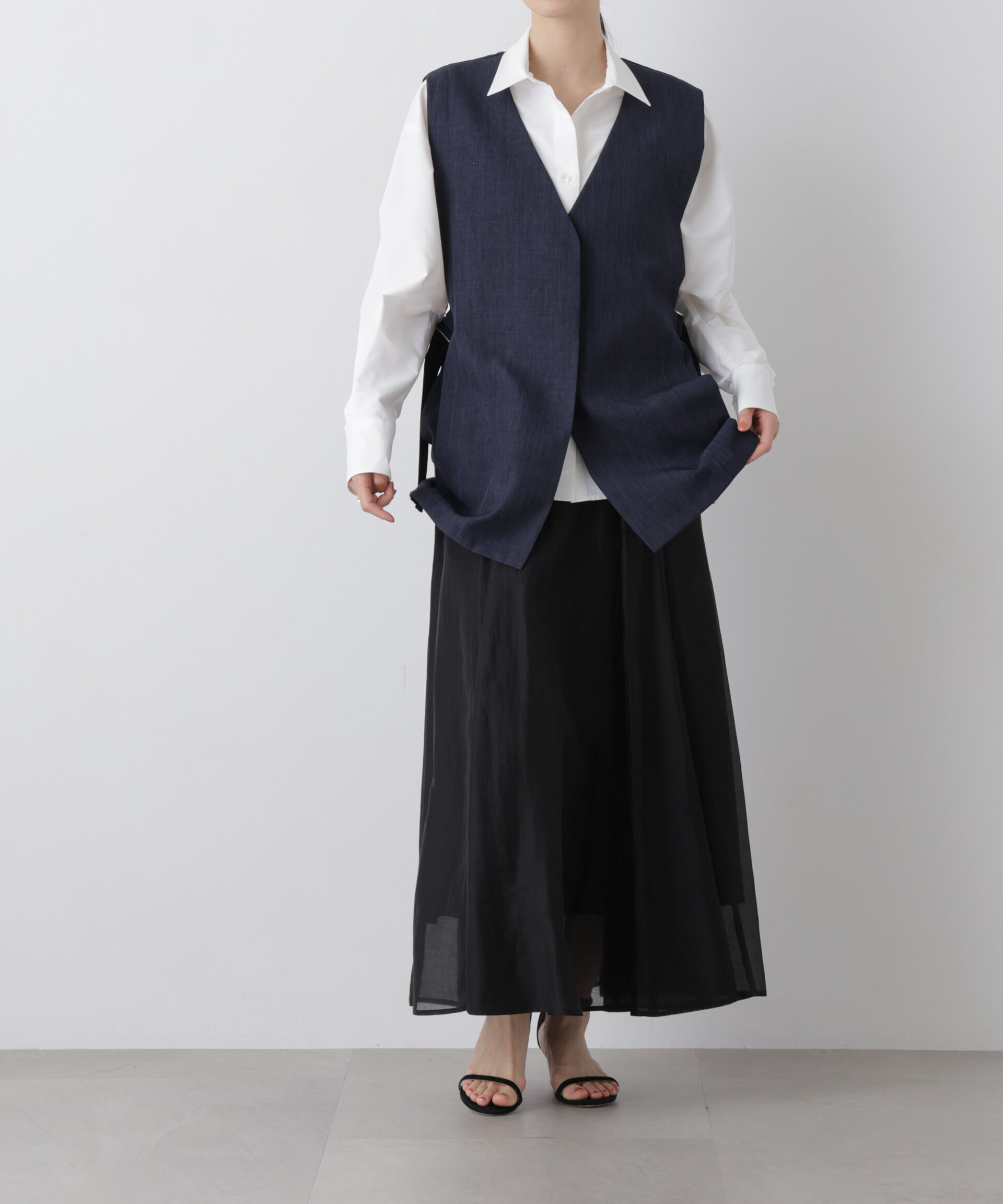 nano･universe「シアーオーガンジータックフレアスカート」|スカート|ブラック