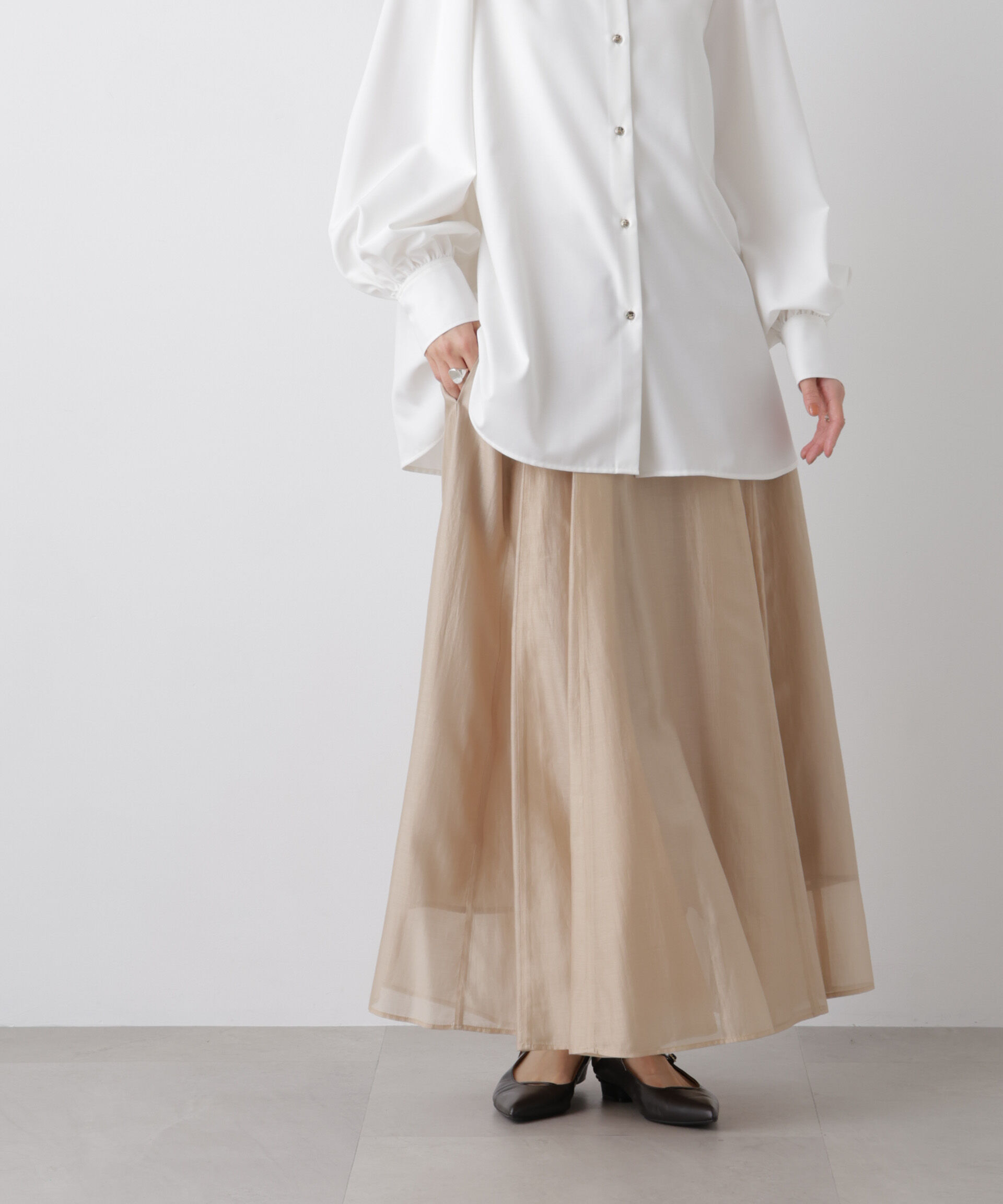 nano･universe「シアーオーガンジータックフレアスカート」|スカート|