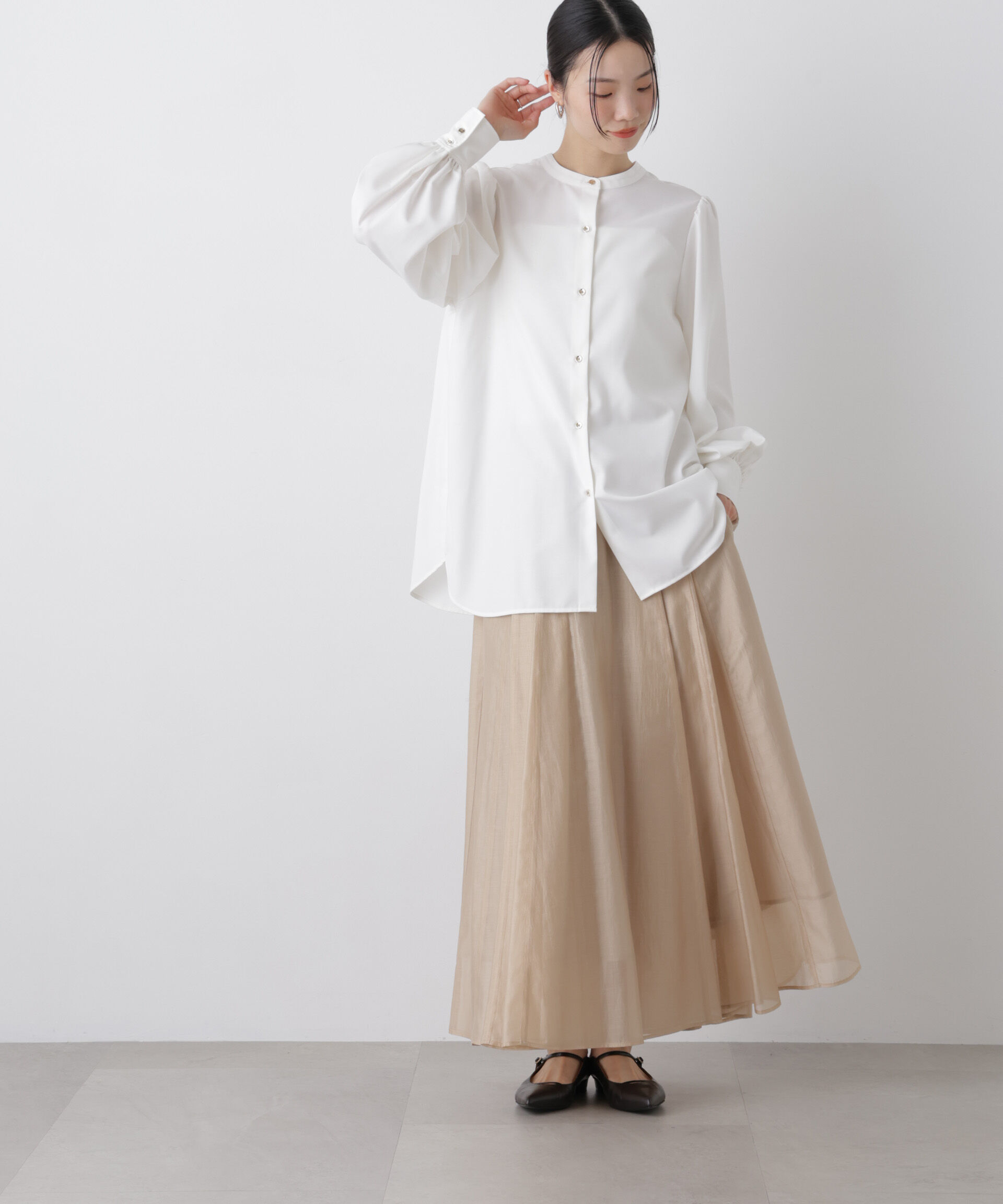 nano･universe「シアーオーガンジータックフレアスカート」|スカート|