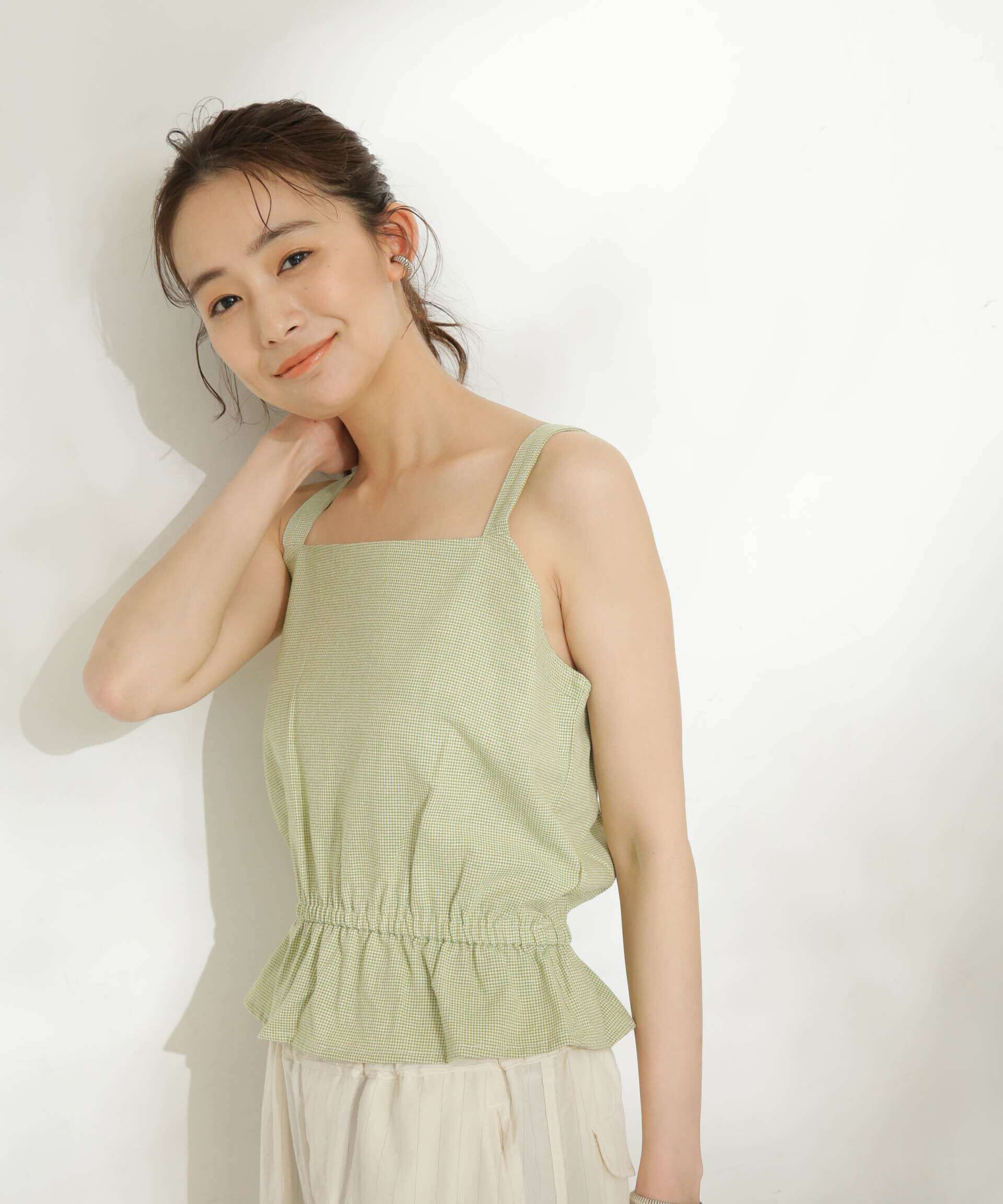 nano･universe「Ｃｈｅｃｋｅｒｅｄ　Ｔｏｐ」|Tシャツ・カットソー|グリーン