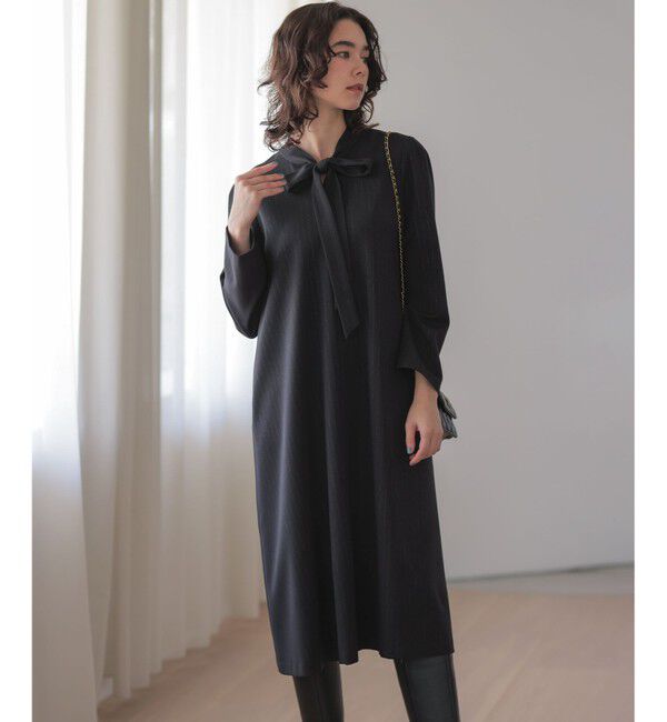 組曲「【前後着用可】ラメストライプボウタイ ワンピース」|ワンピース|ブラック系1