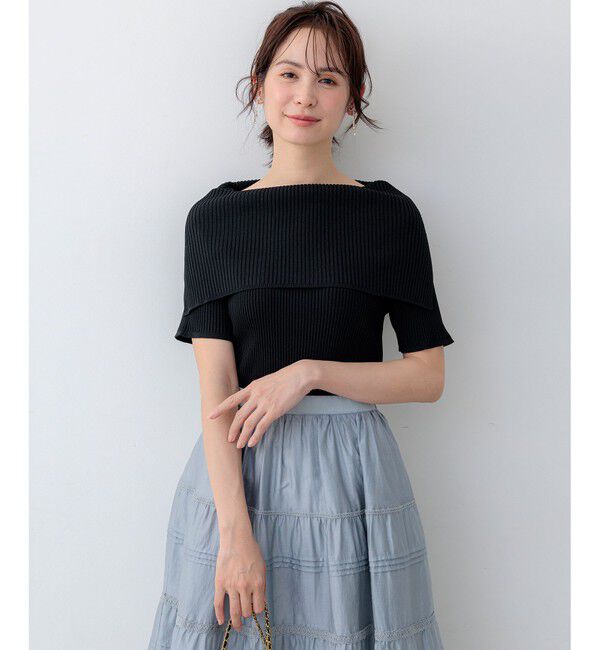 組曲「【WEB限定】クリアストレッチオフショルダー ニット」|ニット・セーター|ブラック系