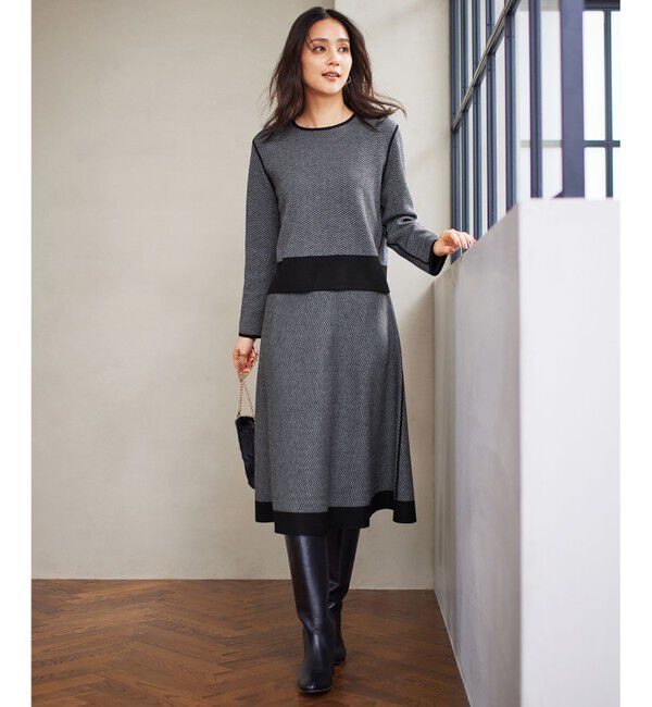 自由区「【WEB限定・マルチウェイ・洗える】ヘリンボーン柄リバーシブルニット セットアップ」|スーツ|ﾌﾞﾗｯｸ&times;ｸ