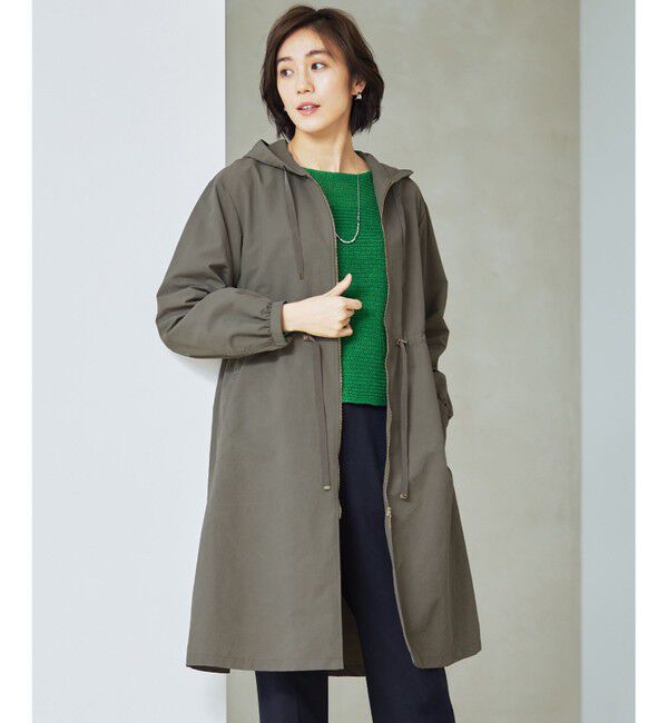 自由区「【撥水加工・UVケア・洗える】ライトグログランフーデッド コート」|ミリタリー・モッズコート|[新色]カーキ