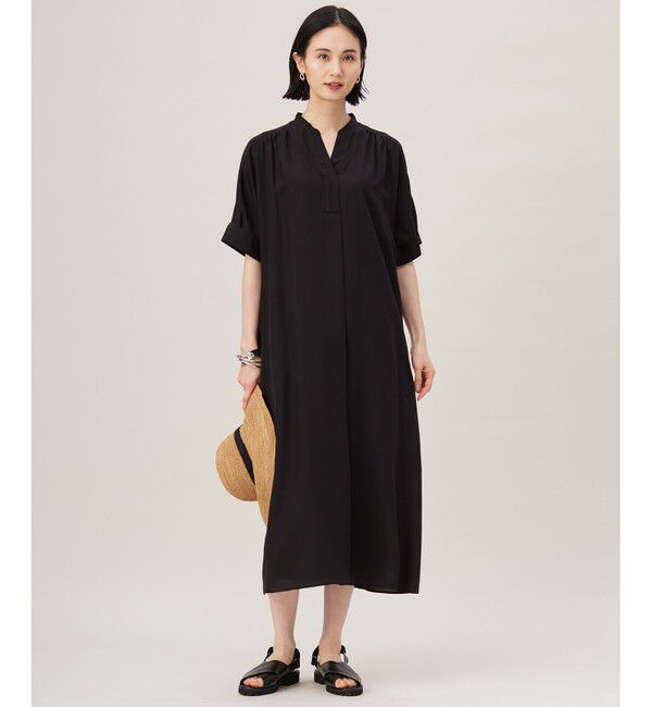 自由区「【接触冷感・UVケア・抗菌防臭・洗える】リヨセルポプリンシャツ ワンピース」|ワンピース|ブラック