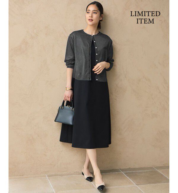 自由区「【WEB限定・洗える】シアーカーデ&times;ジャージードレス セット」|ワンピース|ﾌﾞﾗｯｸ(ﾗ