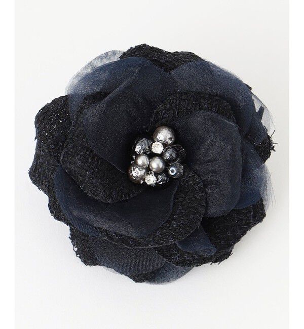 23区「シャイン ツイード コサージュ」|ブローチ・コサージュ|ネイビー系