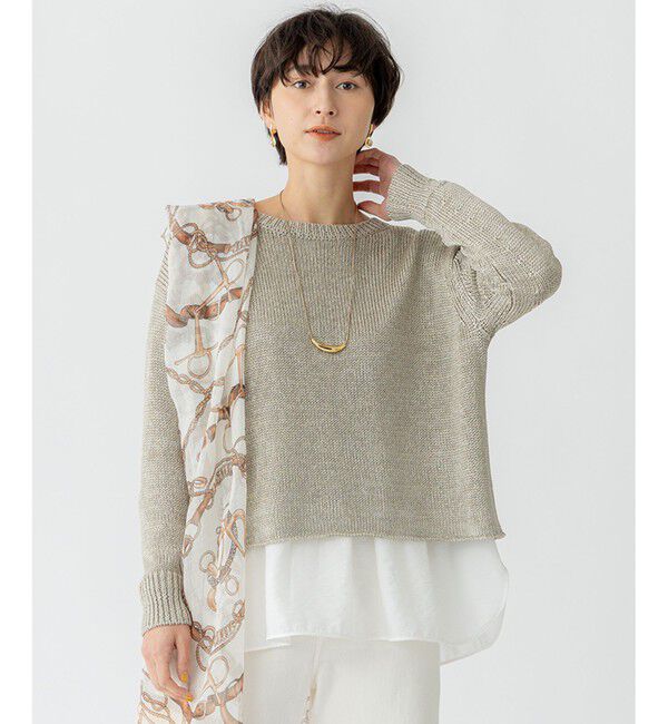 23区「【洗える】ブライトリリーヤーン クルーネック ニット」|ニット・セーター|ベージュ系