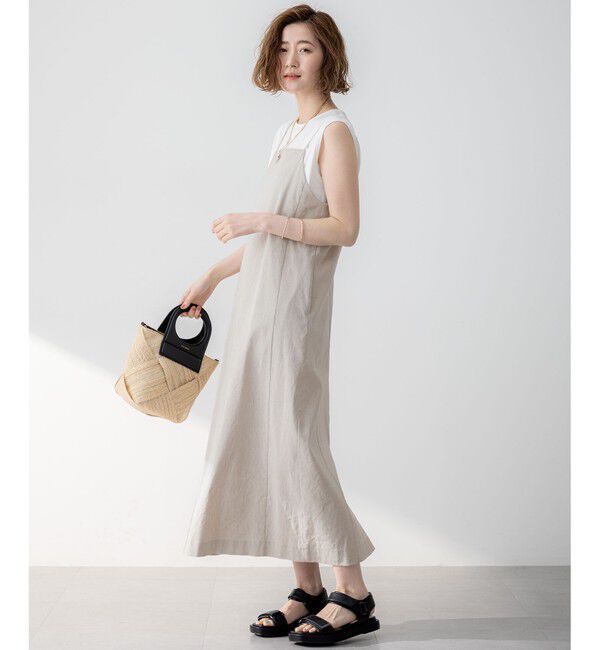 23区「【洗える】リネンレーヨンストレッチ  Iライン キャミソール ワンピース」|ワンピース|