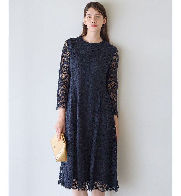 23区「【APPLAUDIR】モールラインフラワーレース ドレス」|ドレス|ネイビー系