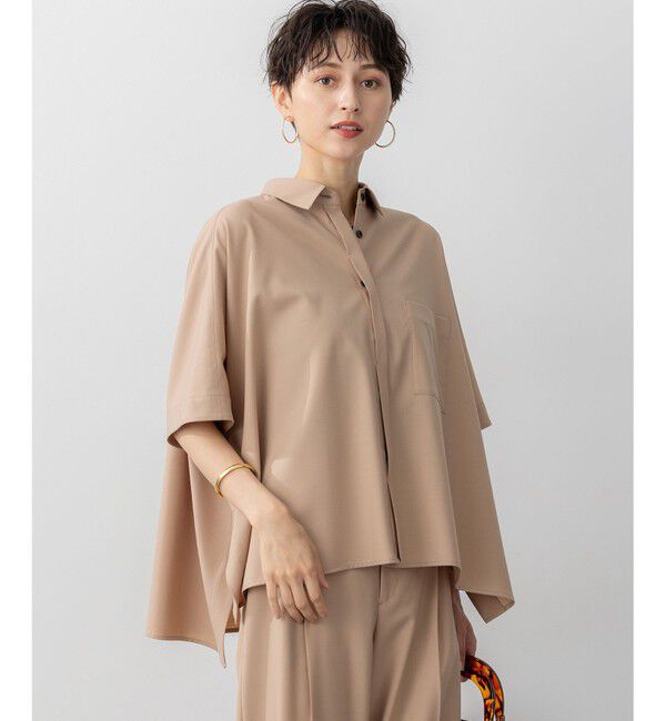 23区「【洗える】TWマットクロス ポンチョシルエット シャツ」|シャツ・ブラウス|キャメル系