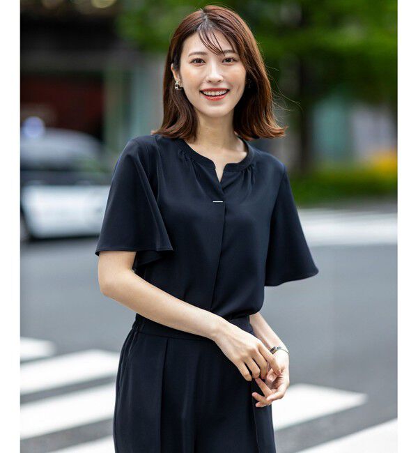 ANY SIS「【接触冷感・吸水速乾・UVカット】サラキレイ スキッパー ブラウス」|シャツ・ブラウス|ネイビー