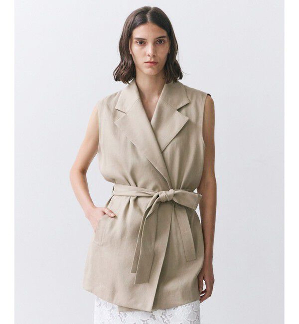 BEIGE,「MICA /  リネンブレンドベルト付きジレ」|ベスト・ジレ|L.Taupe