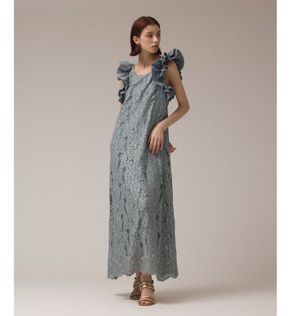 GRACE CONTINENTAL「フリルレースワンピース」|ドレス|ブルー