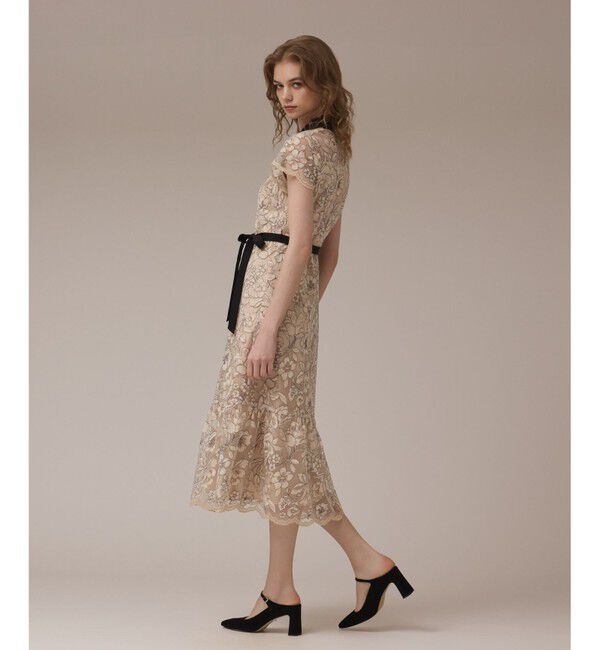 GRACE CONTINENTAL「チュールフラワー刺繍ワンピース」|ドレス|