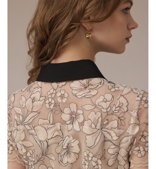 GRACE CONTINENTAL「チュールフラワー刺繍ワンピース」|ドレス|