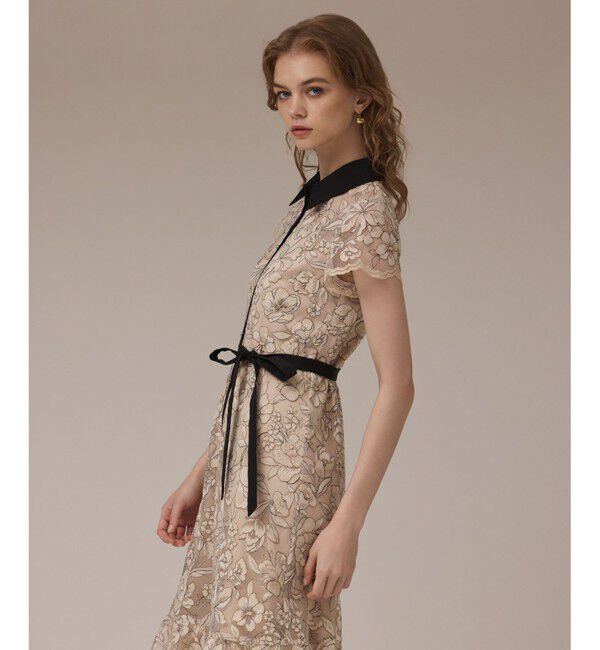 GRACE CONTINENTAL「チュールフラワー刺繍ワンピース」|ドレス|