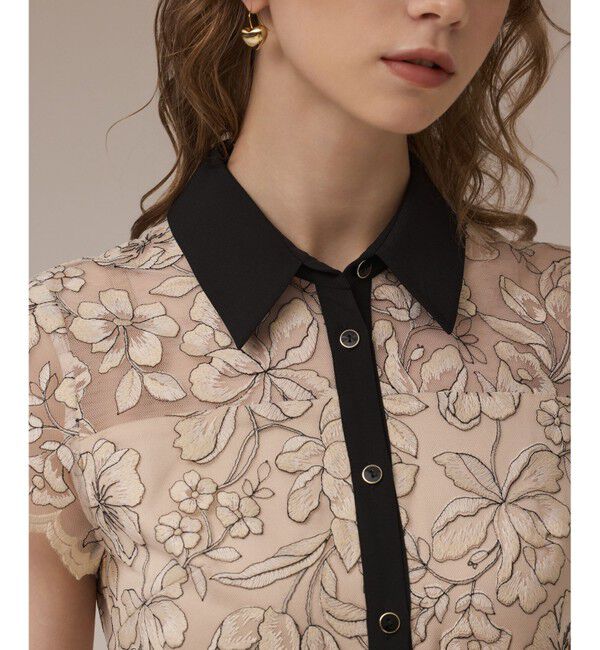 GRACE CONTINENTAL「チュールフラワー刺繍ワンピース」|ドレス|