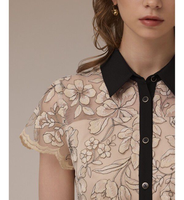 GRACE CONTINENTAL「チュールフラワー刺繍ワンピース」|ドレス|