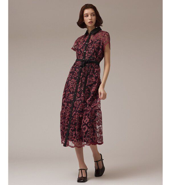 GRACE CONTINENTAL「チュールフラワー刺繍ワンピース」|ドレス|