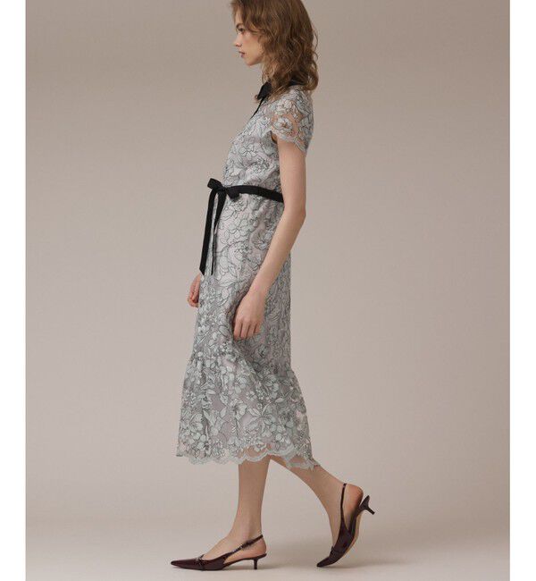 GRACE CONTINENTAL「チュールフラワー刺繍ワンピース」|ドレス|