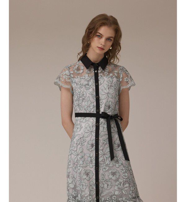 GRACE CONTINENTAL「チュールフラワー刺繍ワンピース」|ドレス|