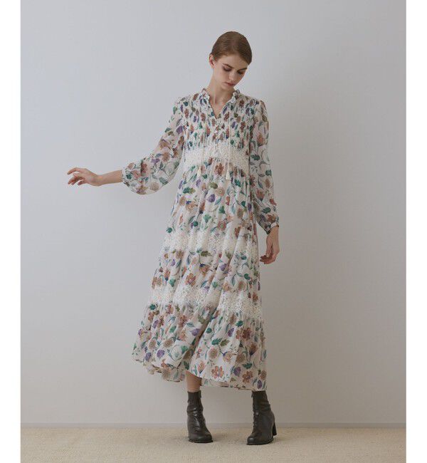 GRACE CONTINENTAL「サラサプリントティアードワンピース」|ワンピース|