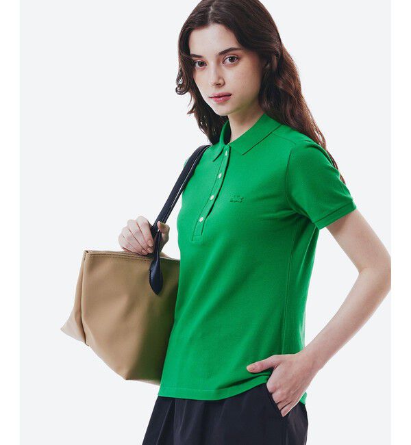 LACOSTE「スリムフィット ストレッチコットンピケポロシャツ（半袖）」|ポロシャツ|グリーン系その他
