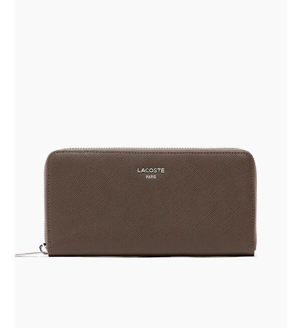 LACOSTE「エンボスレザーラウンドジップロングウォレット」|財布|グレー