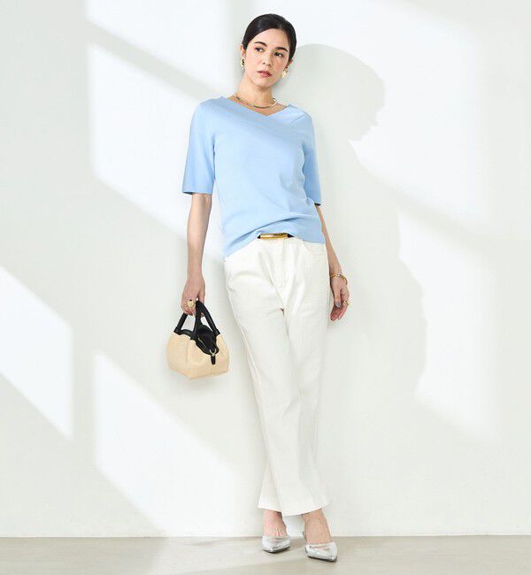 NOLLEY'S sophi「《手洗い可能》カシュクール風5分袖プルオーバーニット」|ニット・セーター|