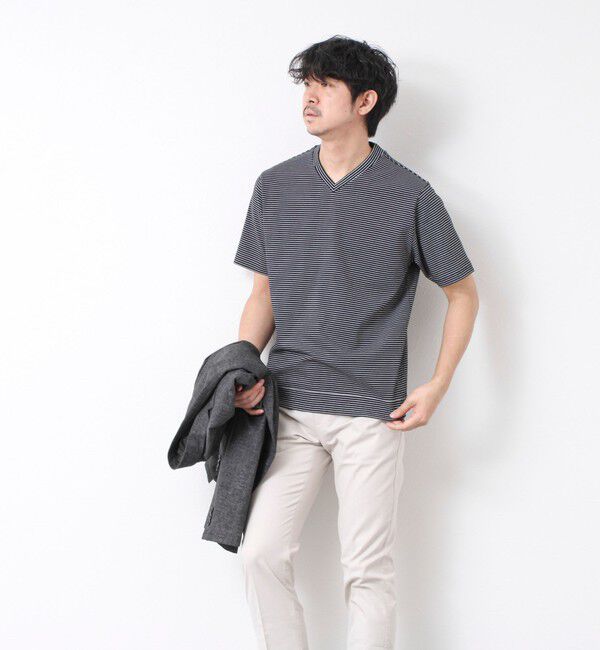 NOLLEY'S goodman「《ビジカジ対応》セミシルケットスムース ボーダー Vネック ドレスTシャツ 25SS」|Tシャツ・カットソー|