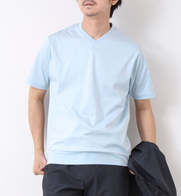 NOLLEY'S goodman「《ビジカジ対応》シルケットスムース Vネック ドレスTシャツ 25SS」|Tシャツ・カットソー|グレイッシュブルー