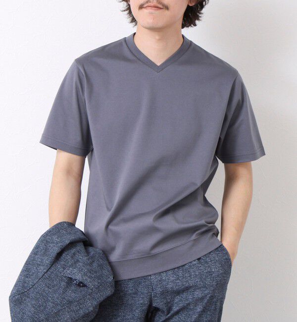 NOLLEY'S goodman「《ビジカジ対応》シルケットスムース Vネック ドレスTシャツ 25SS」|Tシャツ・カットソー|チャコールグレー