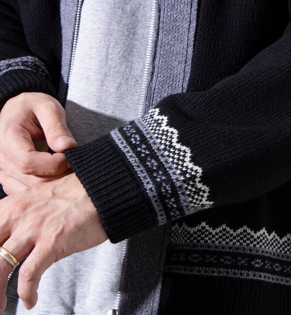 GLOSTER「【GLOSTER/グロスター】フェアアイル柄 エスニック ジップカーディガン ユニセックス」|カーディガン|