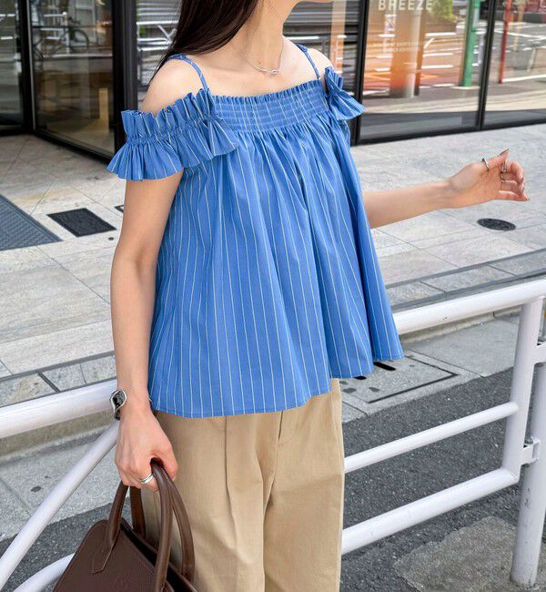 fredy emue「マルチウェイストライプノースリーブブラウス」|シャツ・ブラウス|ブルー系その他