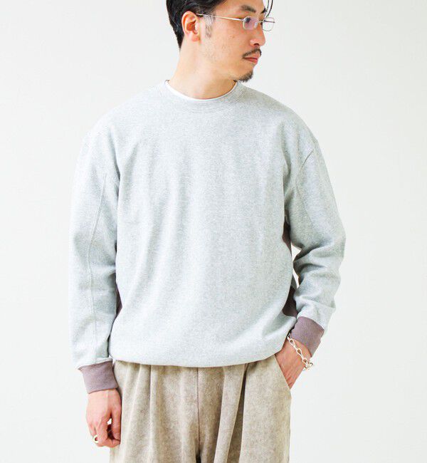 GLOSTER「【一枚でサマになる】ブークレ配色ラインプルオーバー」|Tシャツ・カットソー|ライトグレー