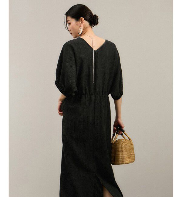 SALON adam et rope'「ヘンプコットンバックVネックワンピース［ドライタッチ・洗える］」|ワンピース|ブラック(01)