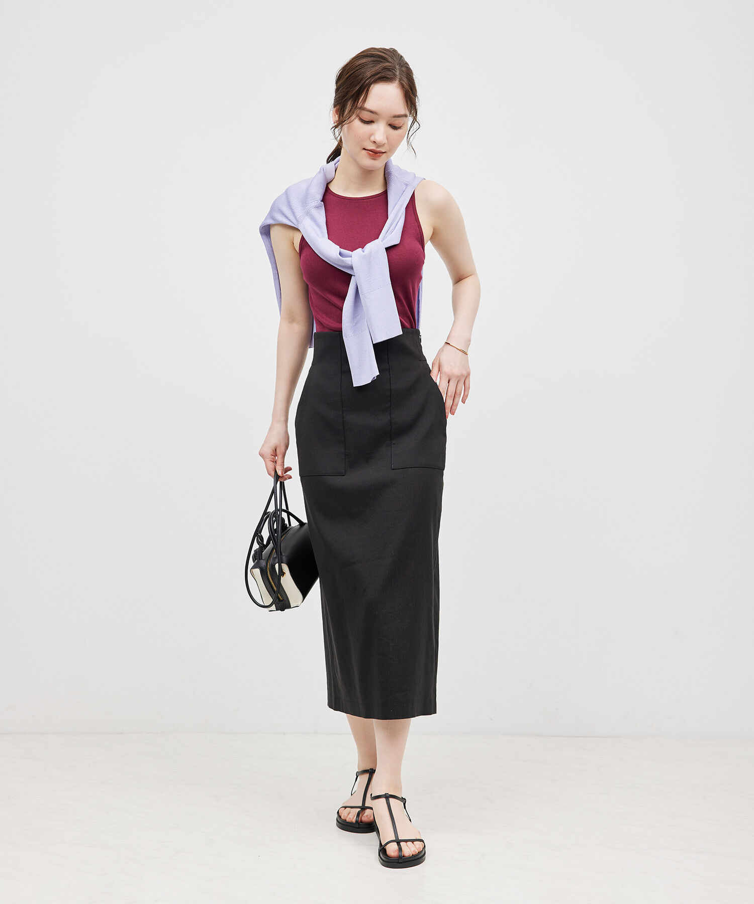 ROPE「リネンストレッチポケット付きタイトスカート/24SS【一部WEB限定】【雑誌掲載】【メディア掲載】」|スカート|