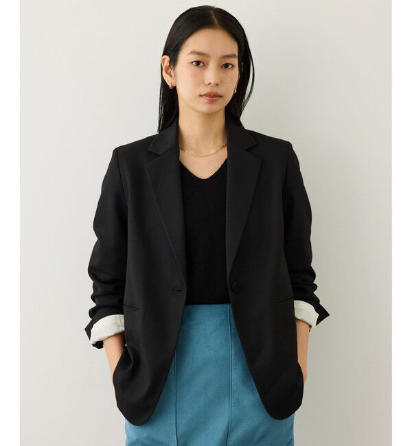 ROPE「トリアセツイル シングルテーラードジャケット(デニムライク)/セットアップ対応」|テーラードジャケット|ブラック(01)