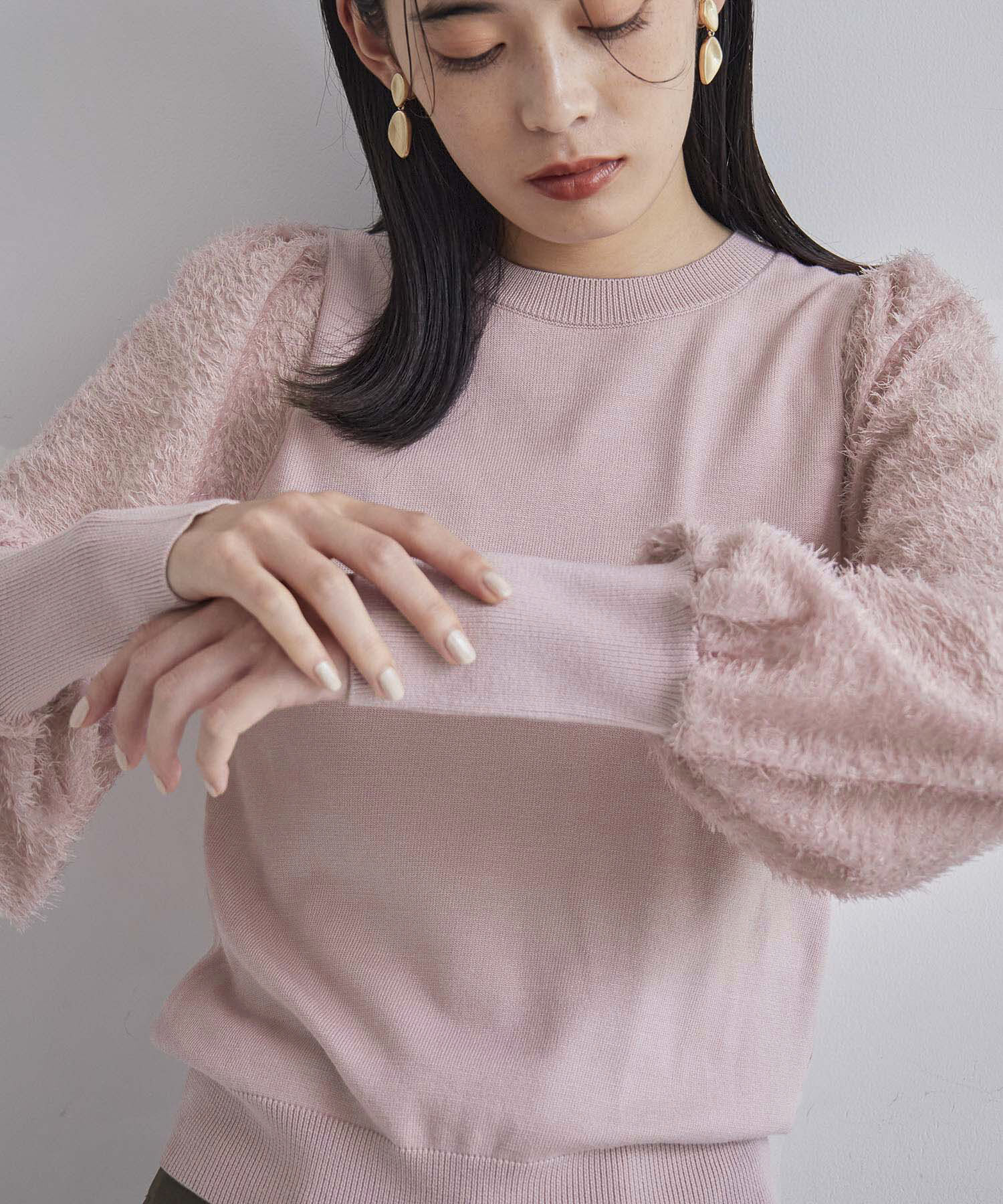 VIS「布帛スリーブドッキングニットプルオーバー」|ニット・セーター|