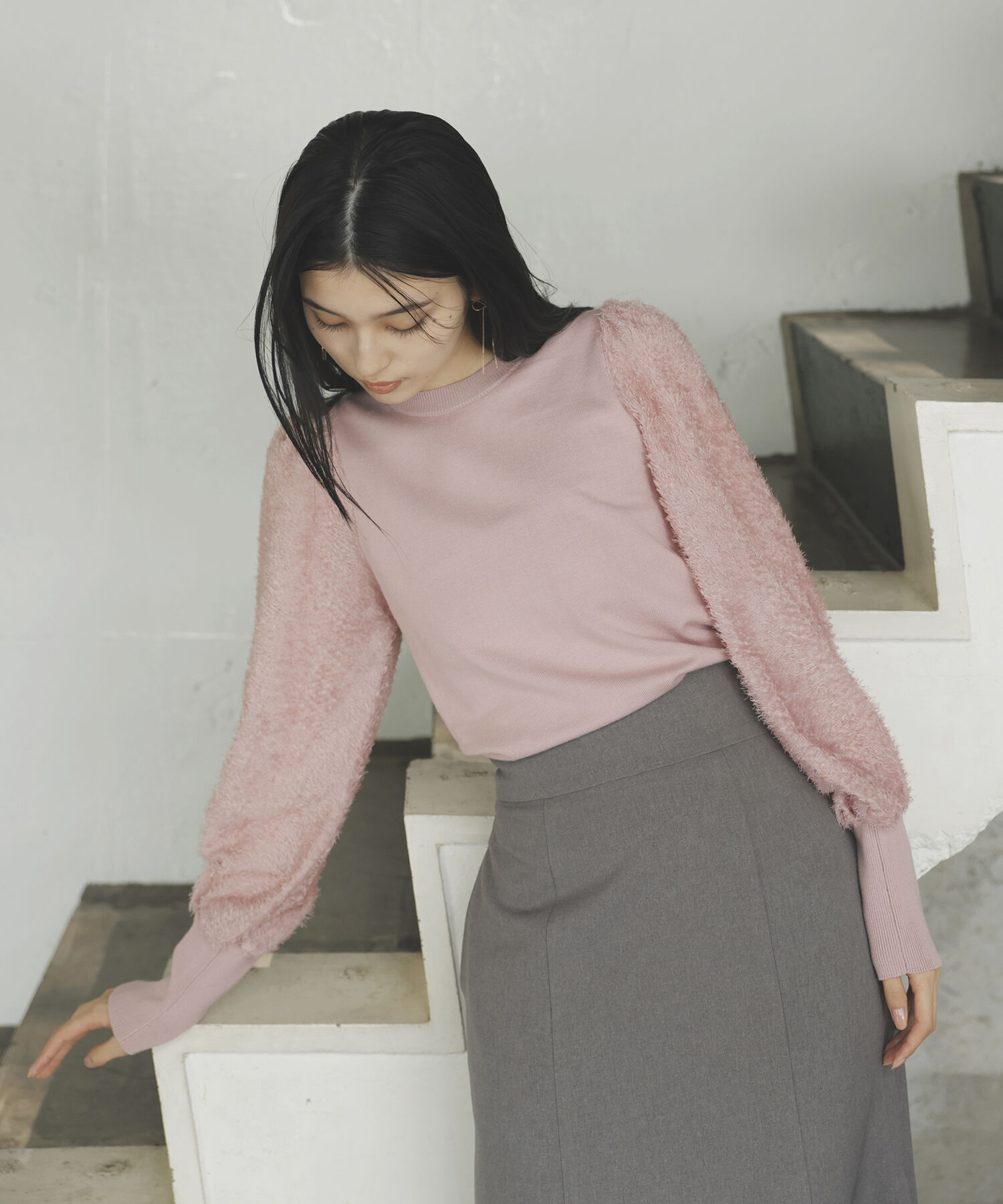 VIS「布帛スリーブドッキングニットプルオーバー」|ニット・セーター|