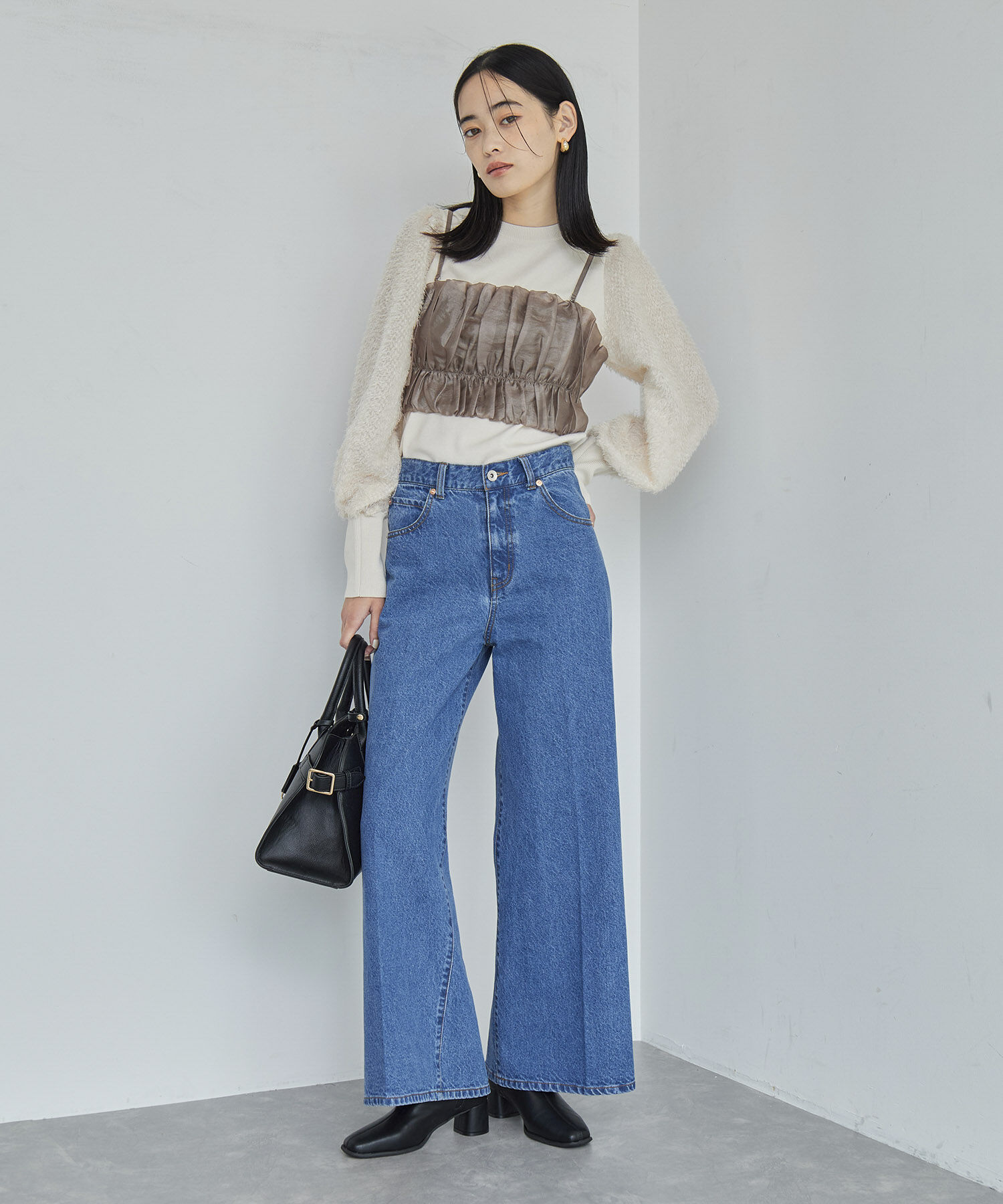 VIS「布帛スリーブドッキングニットプルオーバー」|ニット・セーター|