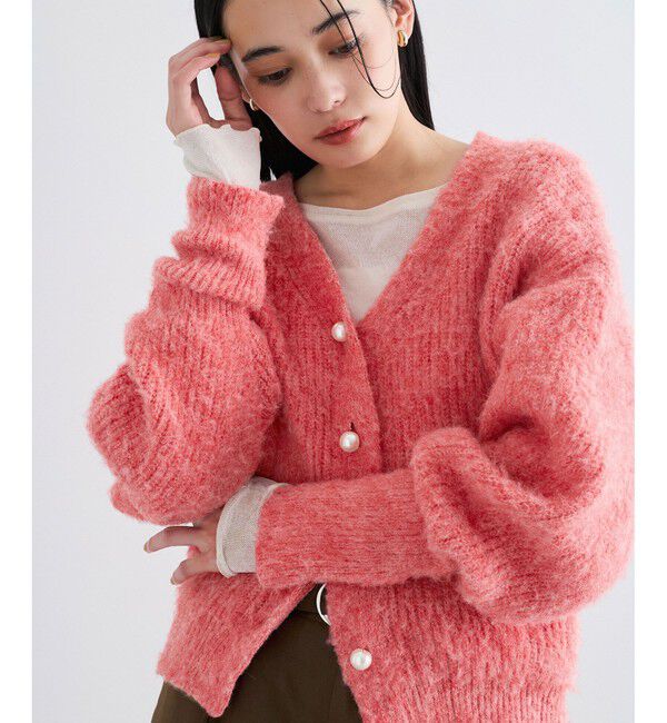 VIS「パールボタンVネック片畦ニットカーディガン」|カーディガン|