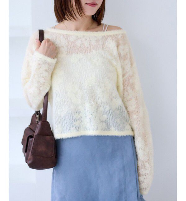 VIS「フラワーモチーフフェザーシアーニット」|ニット・セーター|