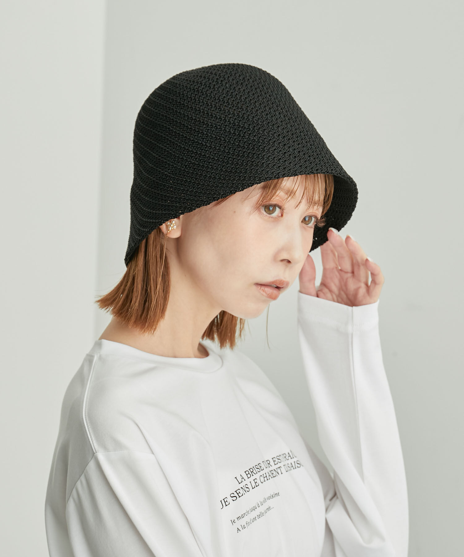 ROPE PICNIC PASSAGE「変わり編みサーモベルハット」|ハット|ブラック(01)