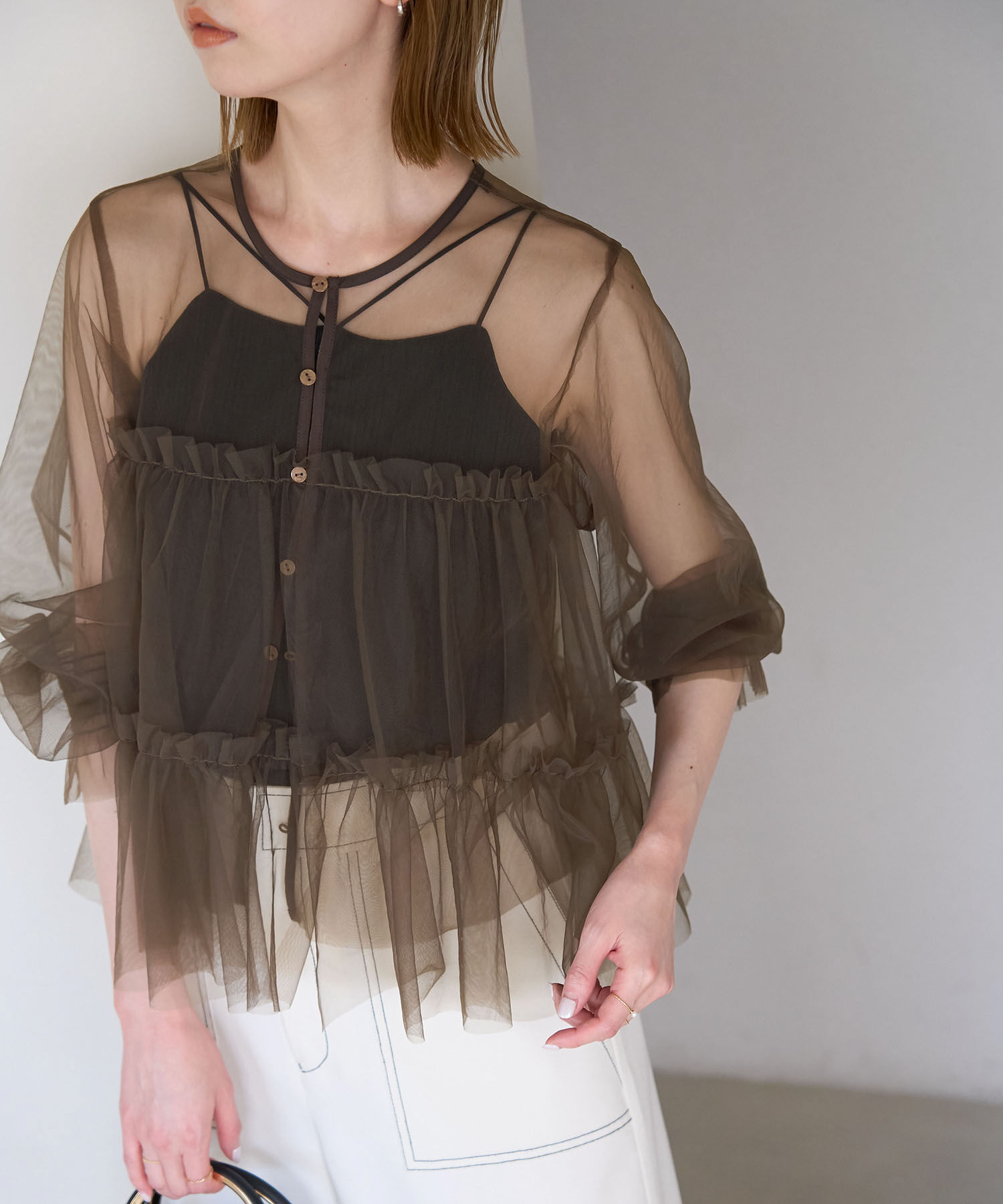 Rope&rsquo;Picnic「チュールフリルシアーカーディガン」|カーディガン|ブラウン(22)