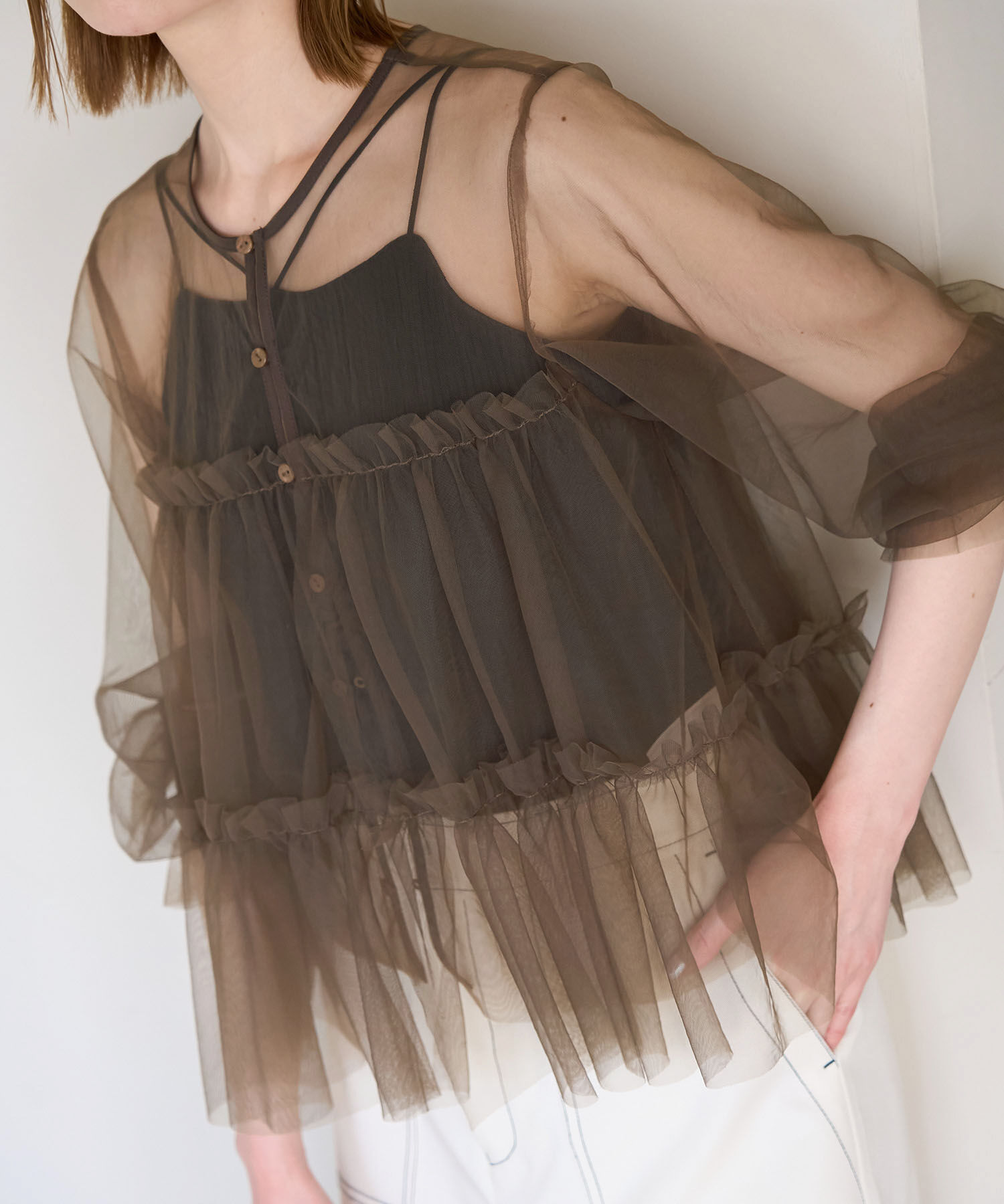 Rope&rsquo;Picnic「チュールフリルシアーカーディガン」|カーディガン|