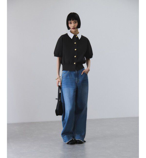 ADAM ET ROPE'「【サステナブル】カラー付きハーフスリーブカーディガン」|カーディガン|