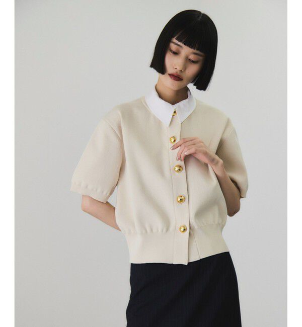 ADAM ET ROPE'「【サステナブル】カラー付きハーフスリーブカーディガン」|カーディガン|オフホワイト(15)