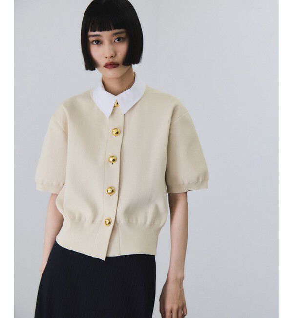 ADAM ET ROPE'「【サステナブル】カラー付きハーフスリーブカーディガン」|カーディガン|